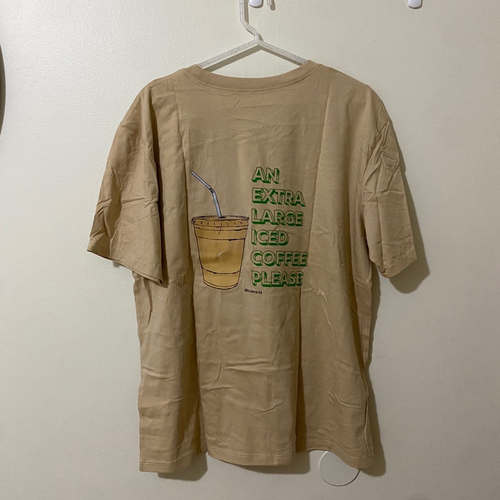 Tan Graphic Tee with Coffee Print
